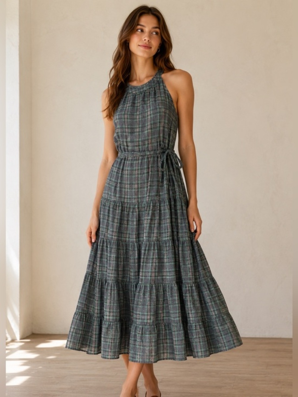 Torrid Plaid Tiered Midi Dress Size‎ 1 Cottagecore Indie Sleaze Academia